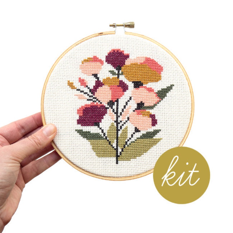 Coral Floral Cross Stitch Kit