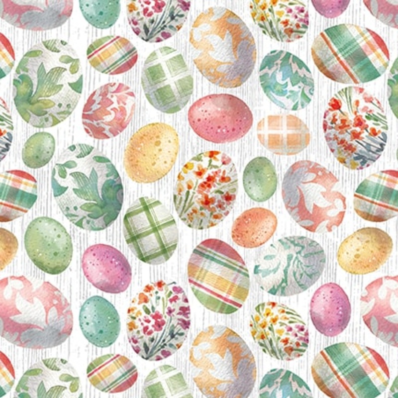 Easter Wishes: WHITE EASTER EGGS Fabric (1/2 yd)