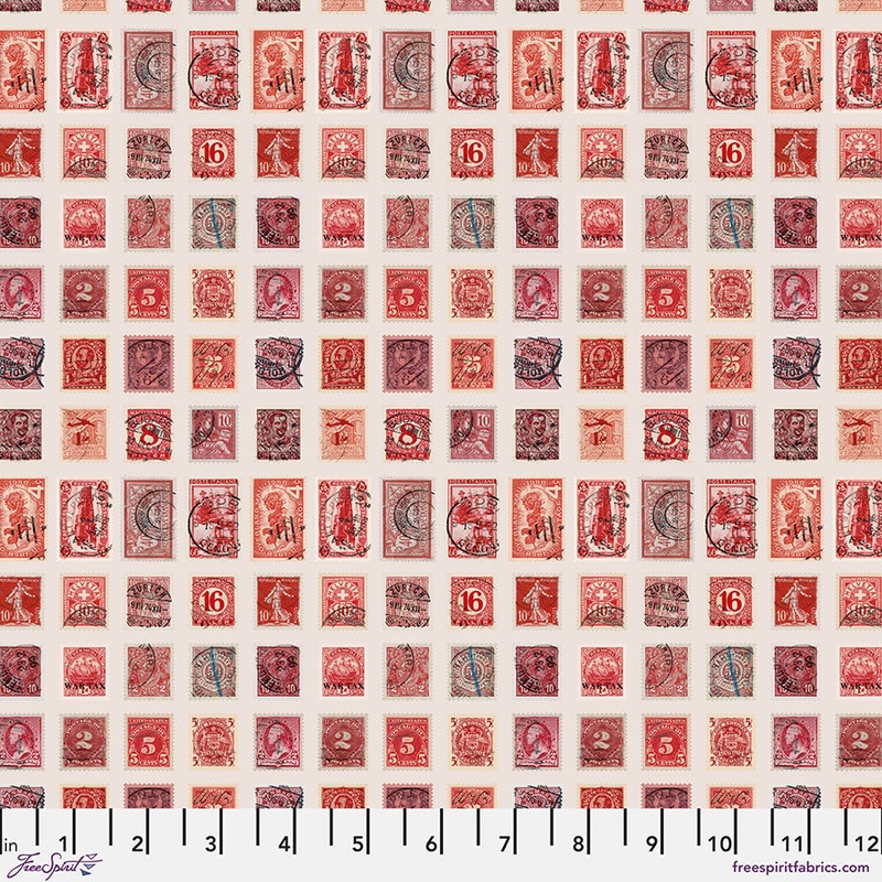 Eclectic Elements Palette: RED STAMPS Fabric (1/2 yd.)