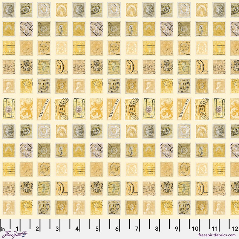 Eclectic Elements Palette: YELLOW STAMPS Fabric (1/2 yd.)