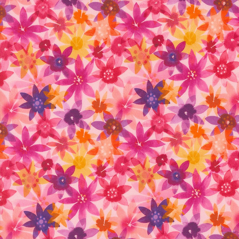 Flower Patches: BUBBLEGUM (Garden Plot Florals Watercolor) Fabric by Amarilys Henderson (1/2 yd)