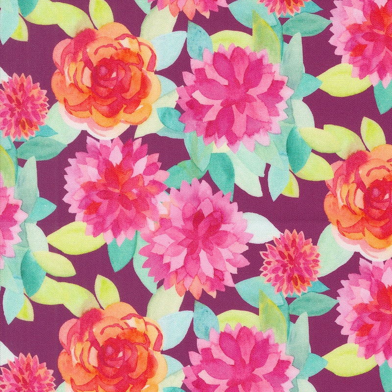 Flower Patches: JAM (Faceted Flower Florals Watercolor) Fabric by Amarilys Henderson (1/2 yd)