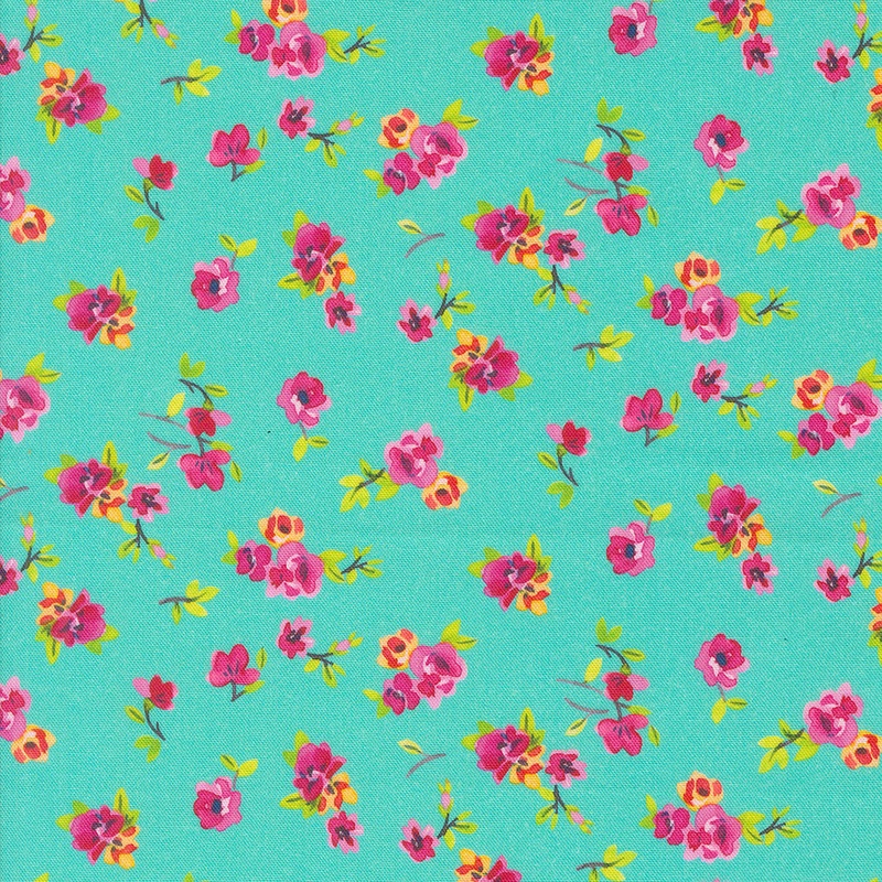 Flower Patches: ROBINS EGG (Vintage Chintz Florals) Fabric by Amarilys Henderson (1/2 yd)