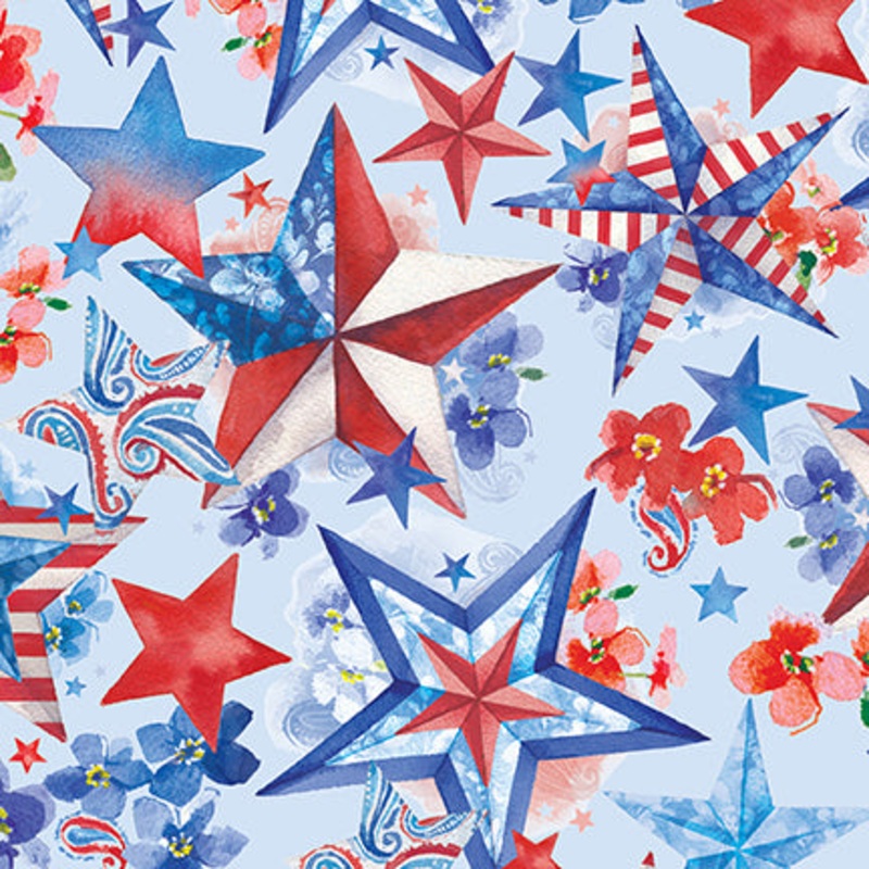 Lucky Stars: Lt. BLUE STARS with FLOWERS Fabric (1/2 yd)