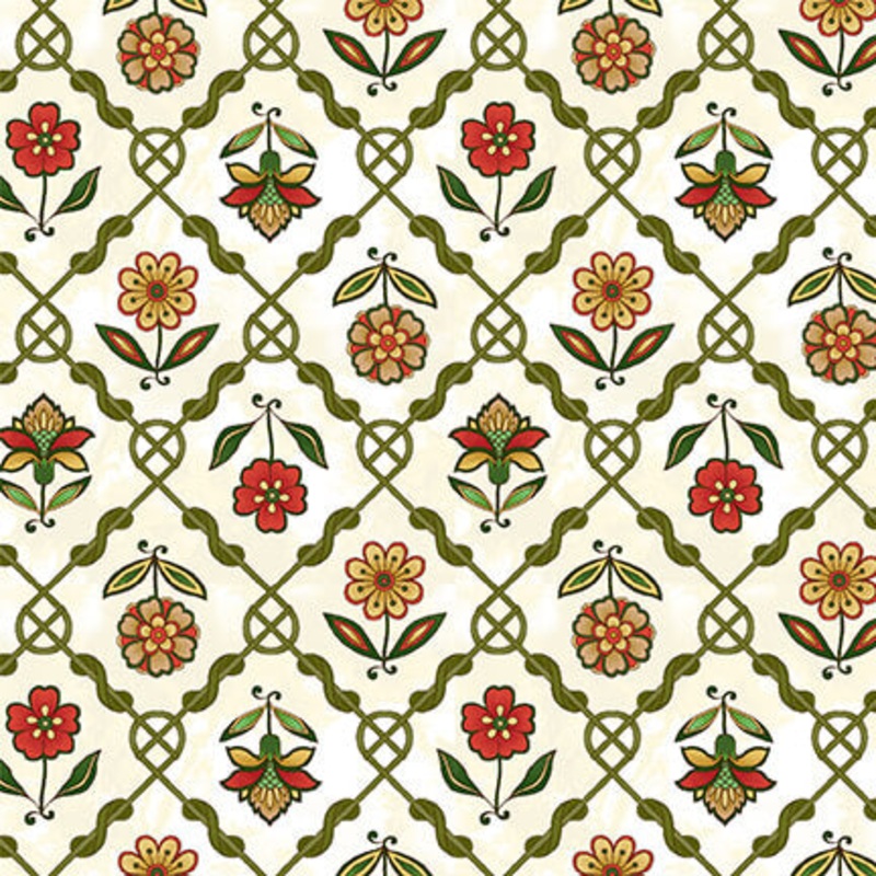 Henry Glass -  Jacobean Joyeux - Floral Lattice Cream  2658-33