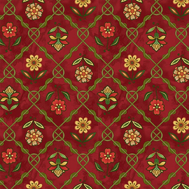 Henry Glass Jacobean Joyeux - Floral Lattice Red  2658-88