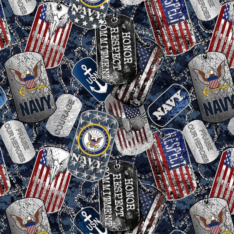 Military Dogtags Navy Fabric / Military Fabric / Sykel 1495