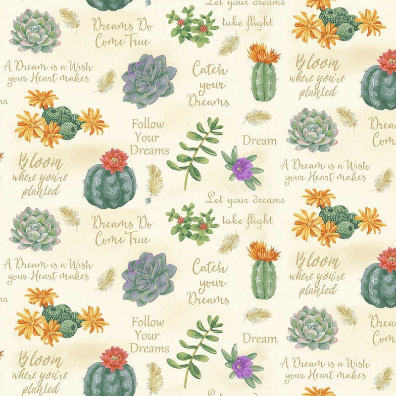 Dream Catcher Multi Succulents and Sayings Fabric  9746-46