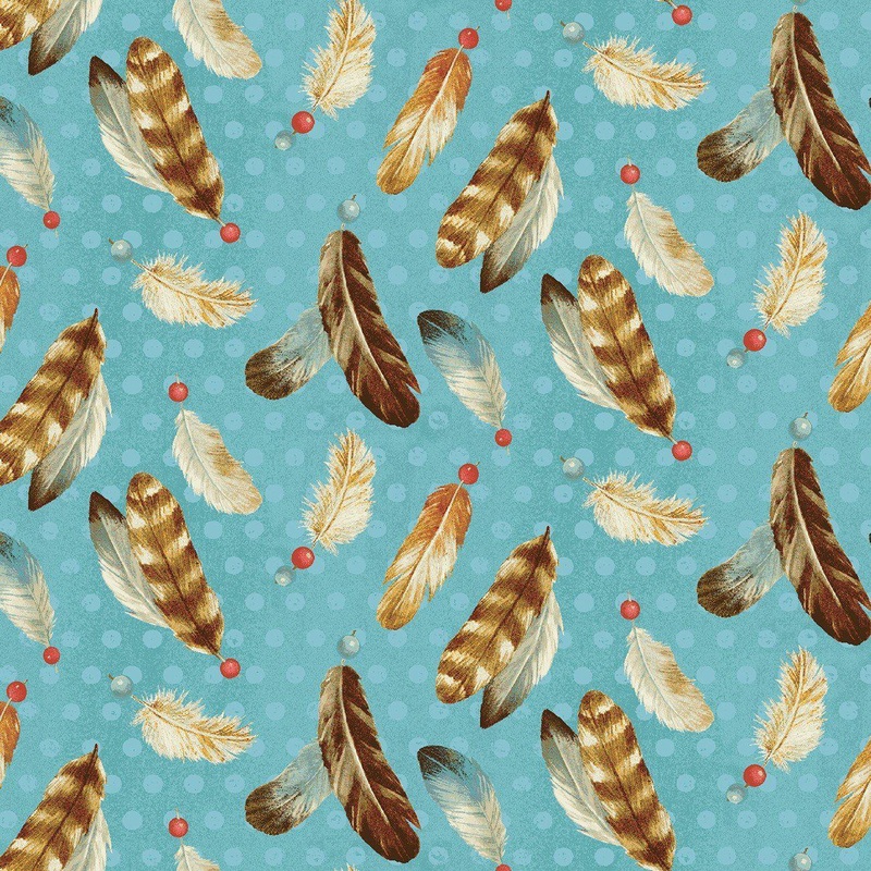 Dream Catcher Multi Tossed Feathers Fabric  9747-73