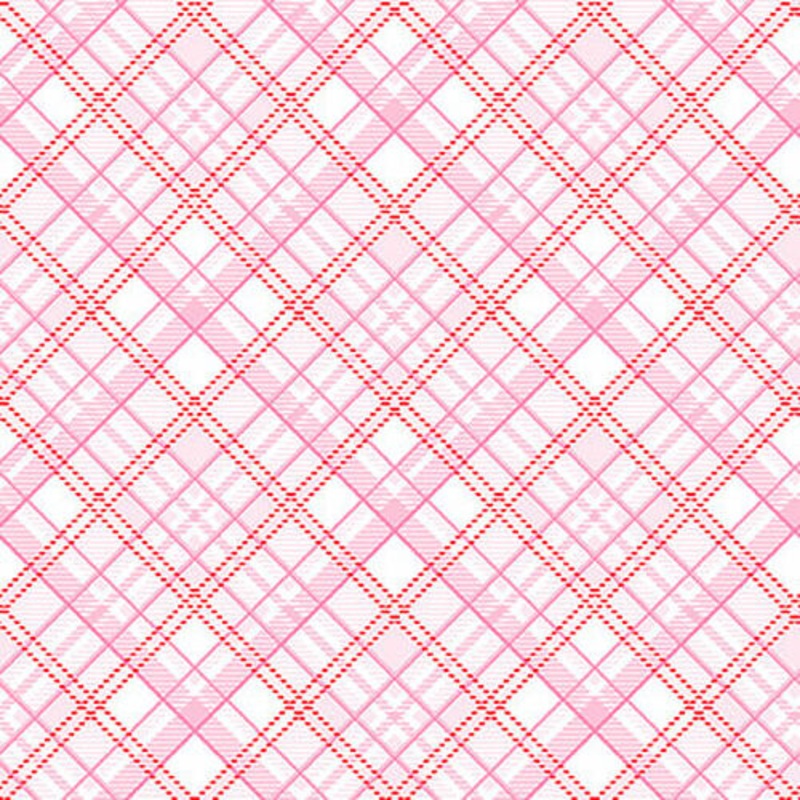 Gnomie Love 9786 22 Pink Bias Plaid Gnomes Henry Glass # 9786-22 Pink