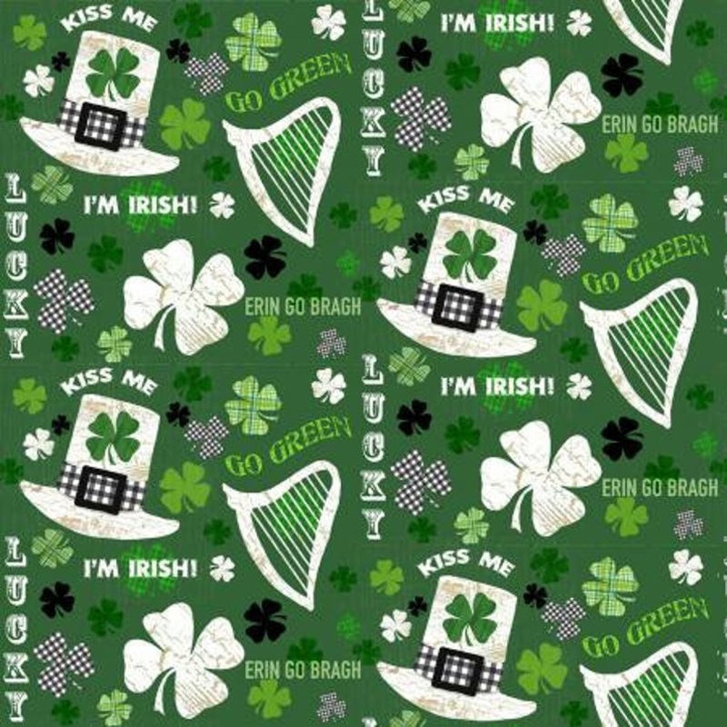 Hello Lucky 9733-66 green Irish motifs and words - Henry Glass