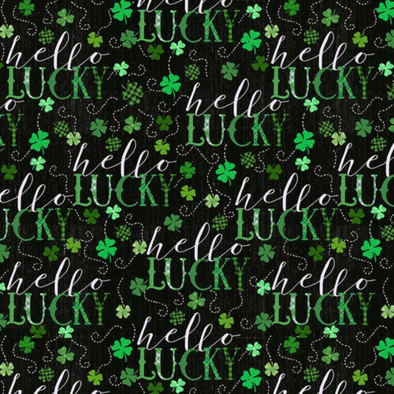 Hello Lucky black/green word print # 9738-69 - Henry Glass