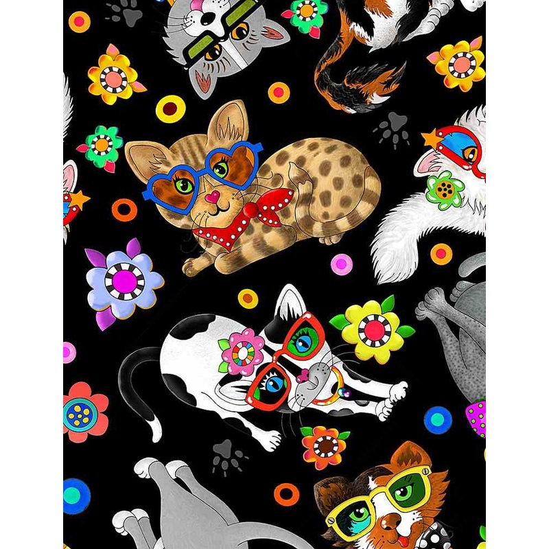 Kool Cats in Sunglasses - CD1224 Black - Timeless Treasures