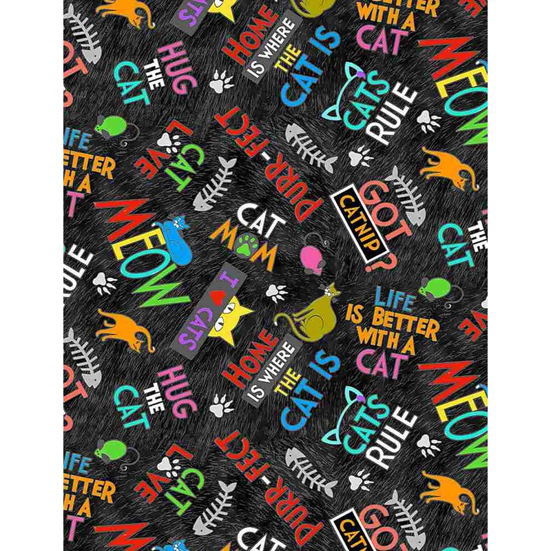 KOOL KATS TEXT -CD1225 Black - Timeless Treasures