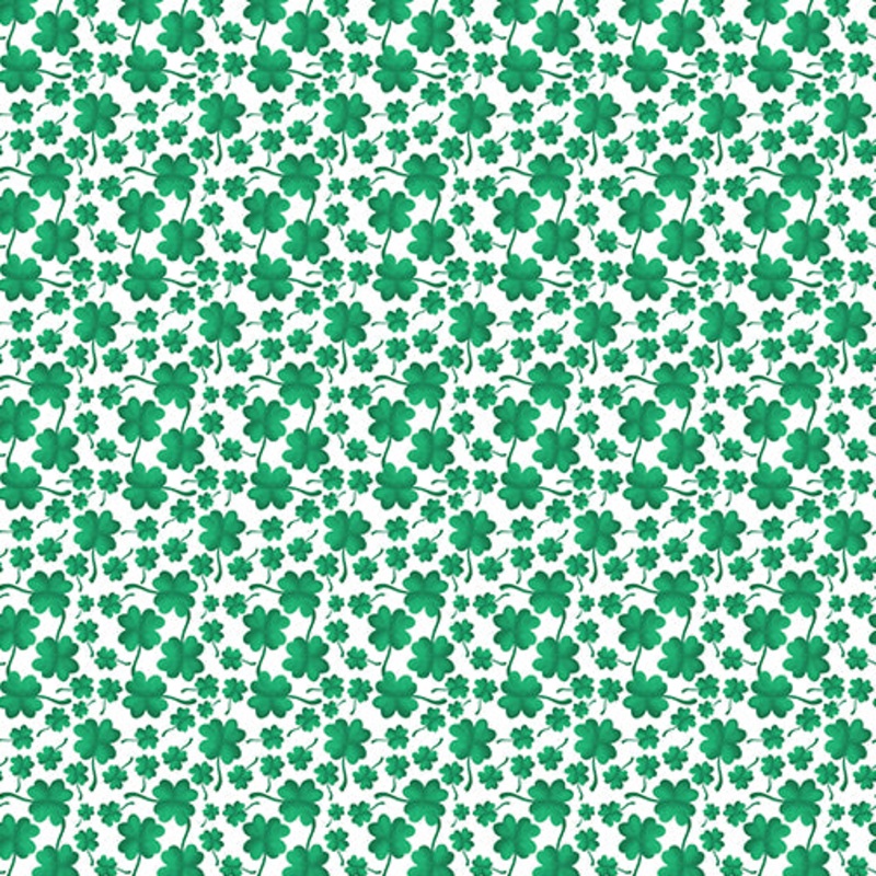 Lucky Gnomes White Mini Clovers - Benartex  12662-09