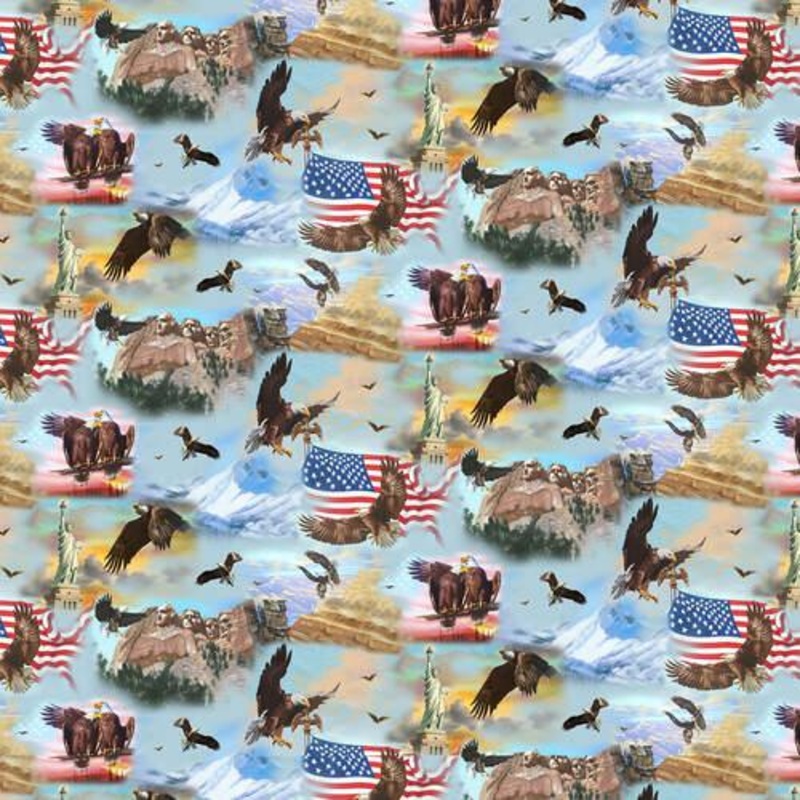 National Emblem Sky Blue Scenic Fabric   2046-11