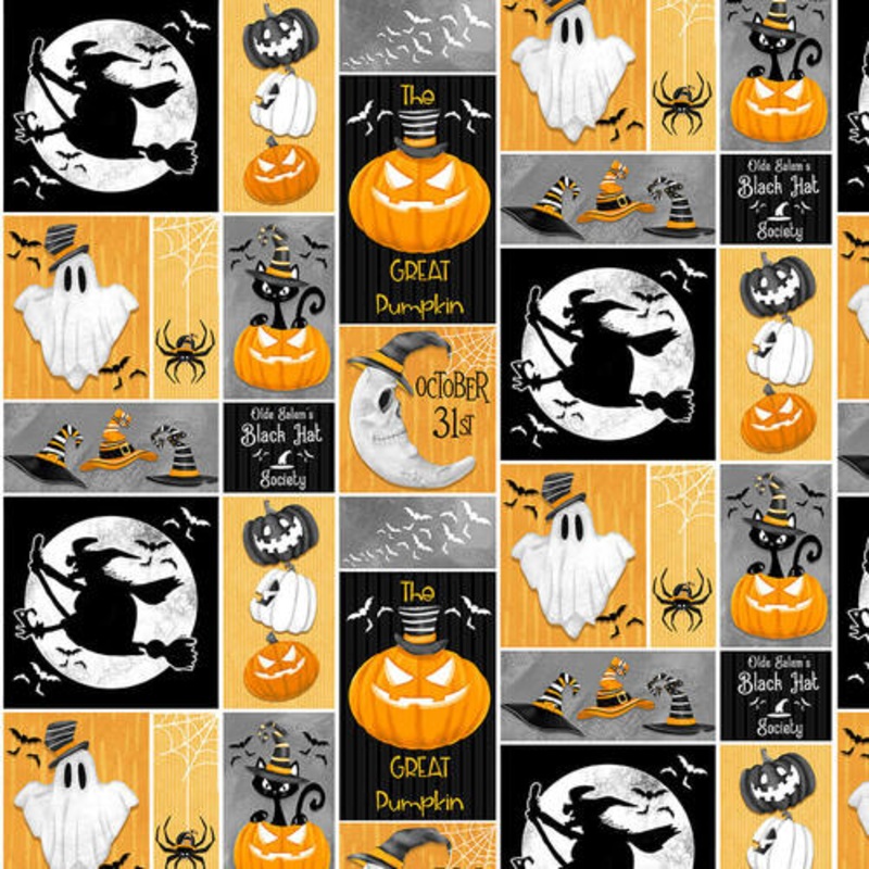 Olde Salem's Black Hat Society Multi Patchwork Glow Fabric 320G-39