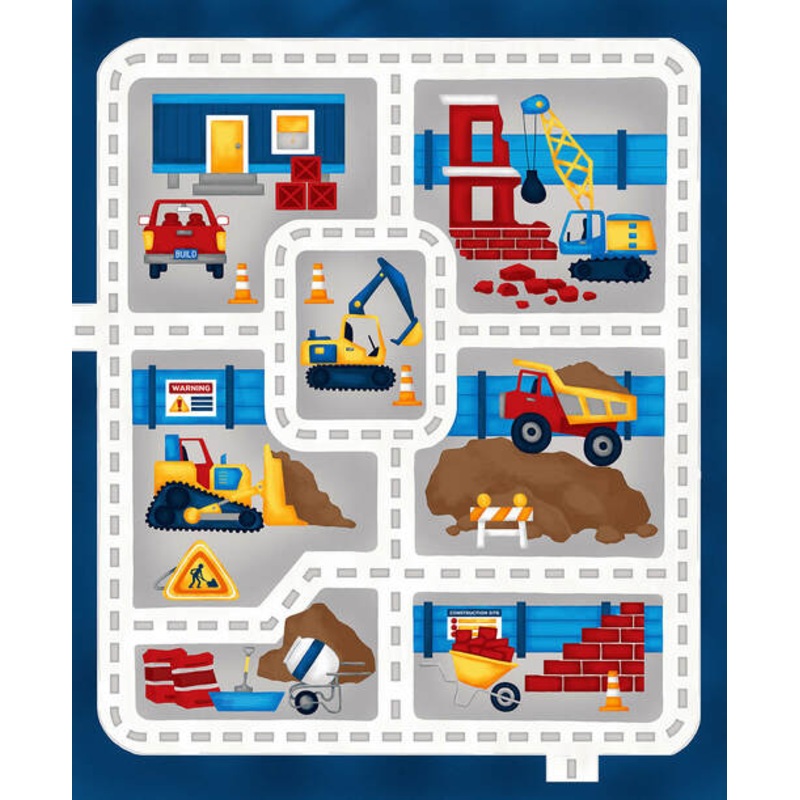 Under Construction - Navy - Playmat Panel by Studio E 6066P-77
