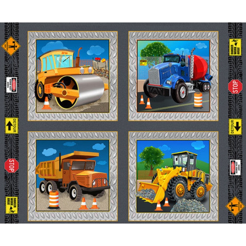 Construction Zone 391P-90 Gray Pillow Block 36 Panel