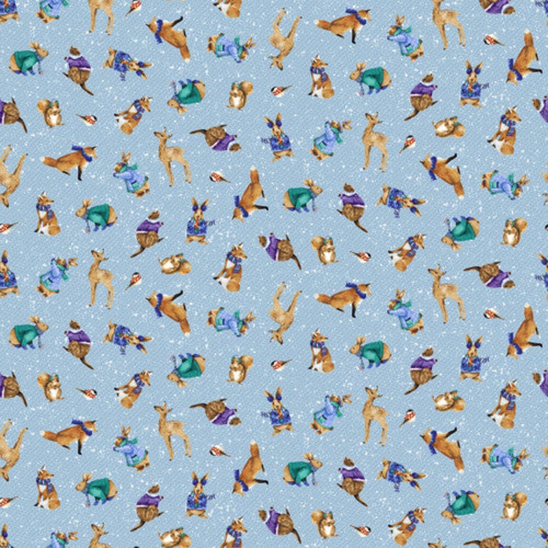 Flurry Friends Forest Critter Allover Blue Henry Glass  355-11