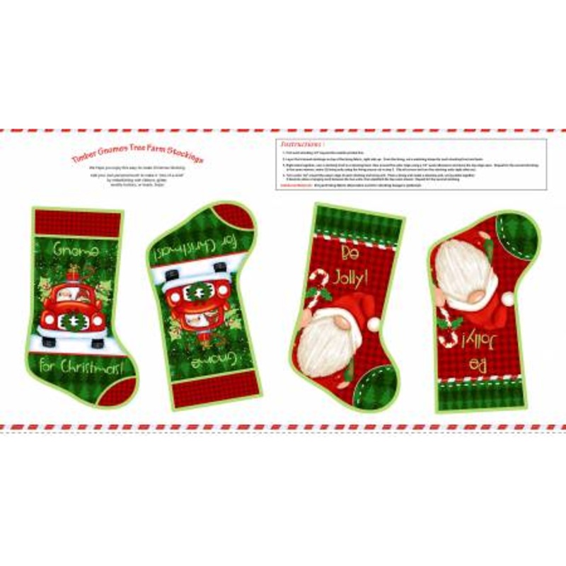 Timber Gnomies Tree Farm 24 Inch Stocking Panel Multi Q-312P-86