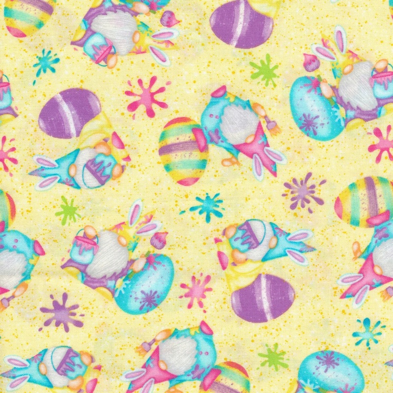 Hoppy Easter Gnomies 560-44 Yellow by Shelly Comiskey for Henry Glass Fabrics