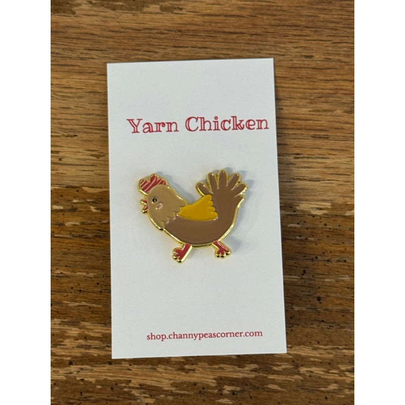 Yarn Chicken Enamel Pin (Brown & Gold)
