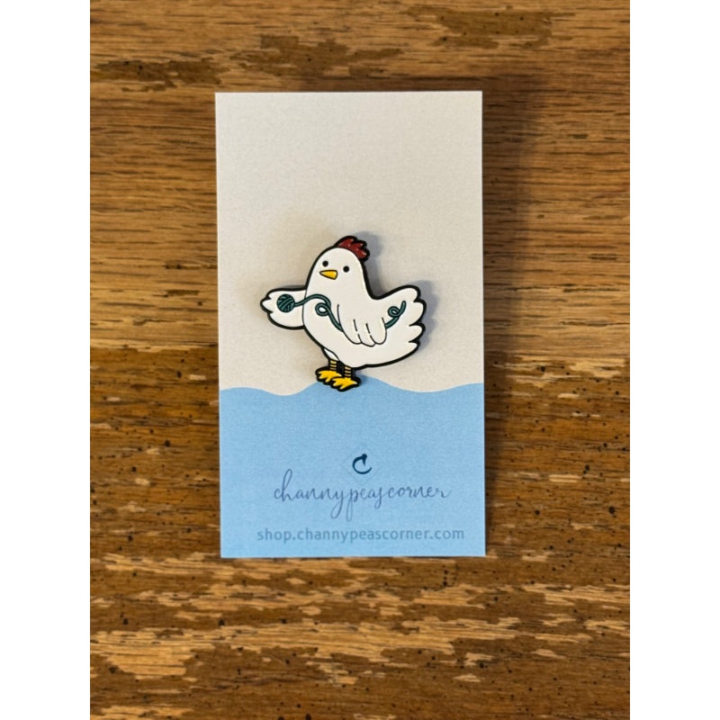 Yarn Chicken Enamel Pin (White & Teal)