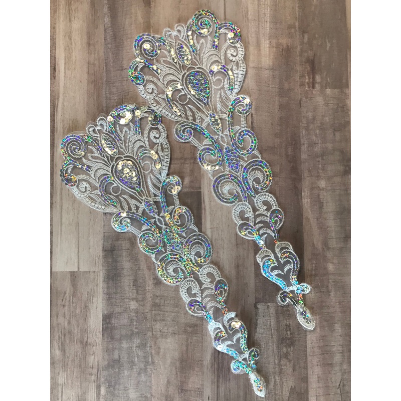 2 PCS Iridescent Sequin Lace Appliques