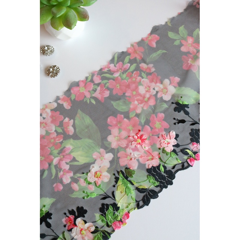 Acacia Floral 7.5 Wide Embroidered Lace Trim