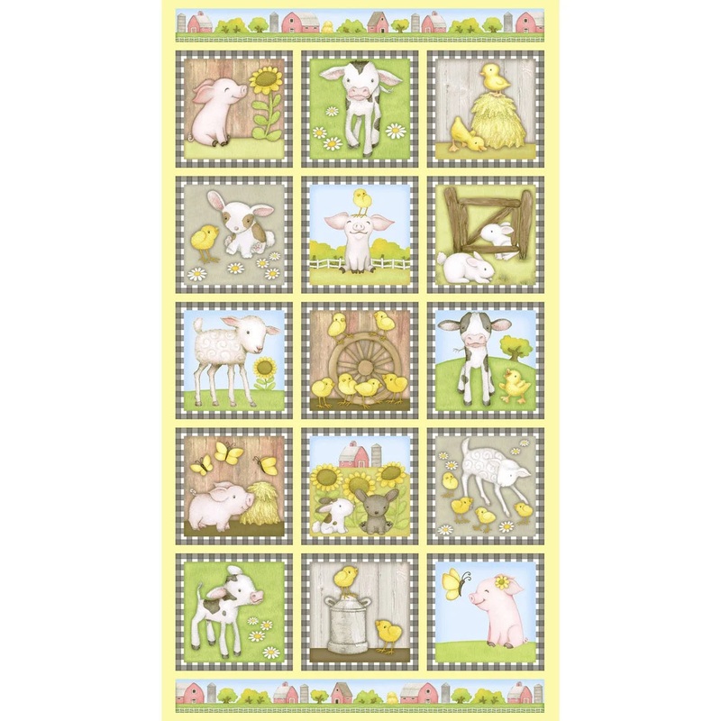 Farm Babies Fabric, Farm Block Panel, Q-558P-49