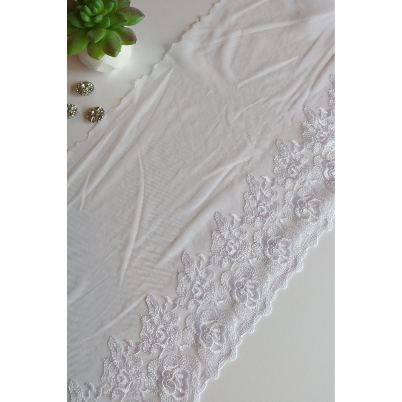 White 10.5 Wide Embroidered Lace Trim