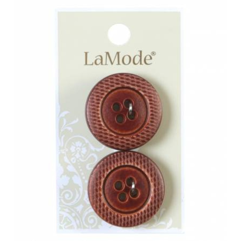 1 1/8 Brown Ribbed Buttons | LaMode