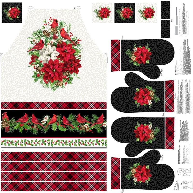 Cardinal Christmas DP25478-10 Apron and Oven Mitt Panel by Deborah Edwards from Northcott Fabrics