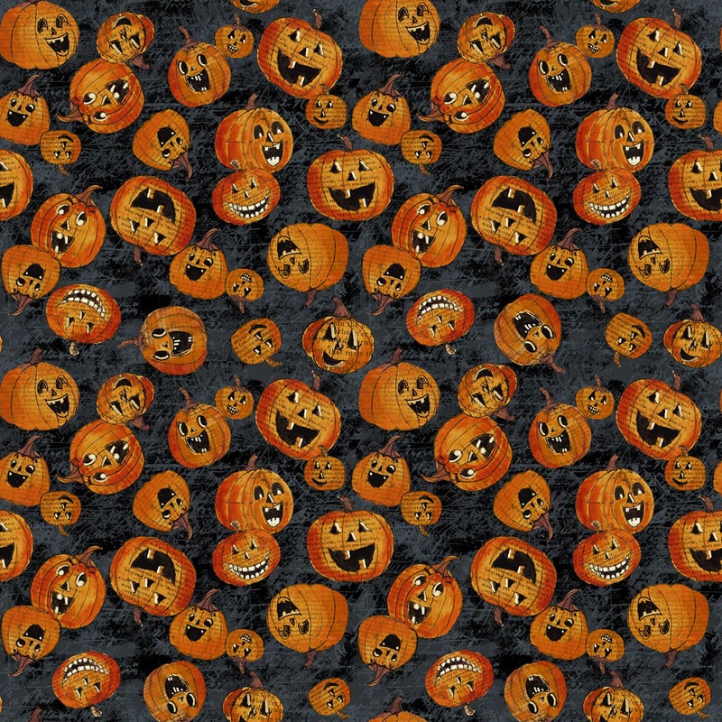 Clothworks Y3820-3 All Hallows Eve Jack-o-Lanterns Black