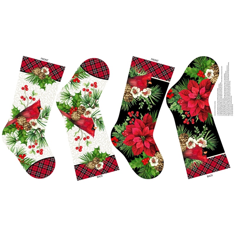 Northcott Cardinal Christmas 25486 10 Stockings 24 Panel