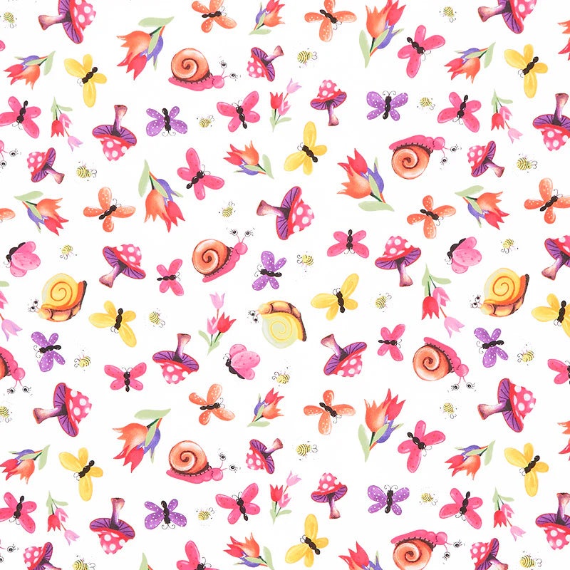 Sloane The Snail - Garden Toss White Susy Bee Fabrics  SB20411-100 White