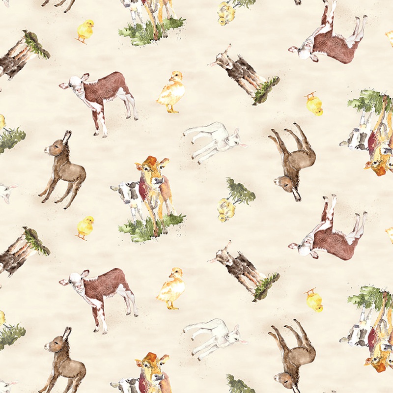 Farm Life Digital Baby Animals Y3942-11 Light Khaki by Clothworks