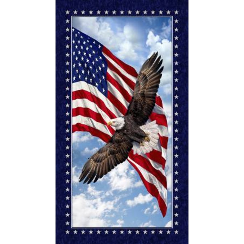 Multi Bald Eagle Land of The Free Patriotic Panel 24in # C7448-MLT
