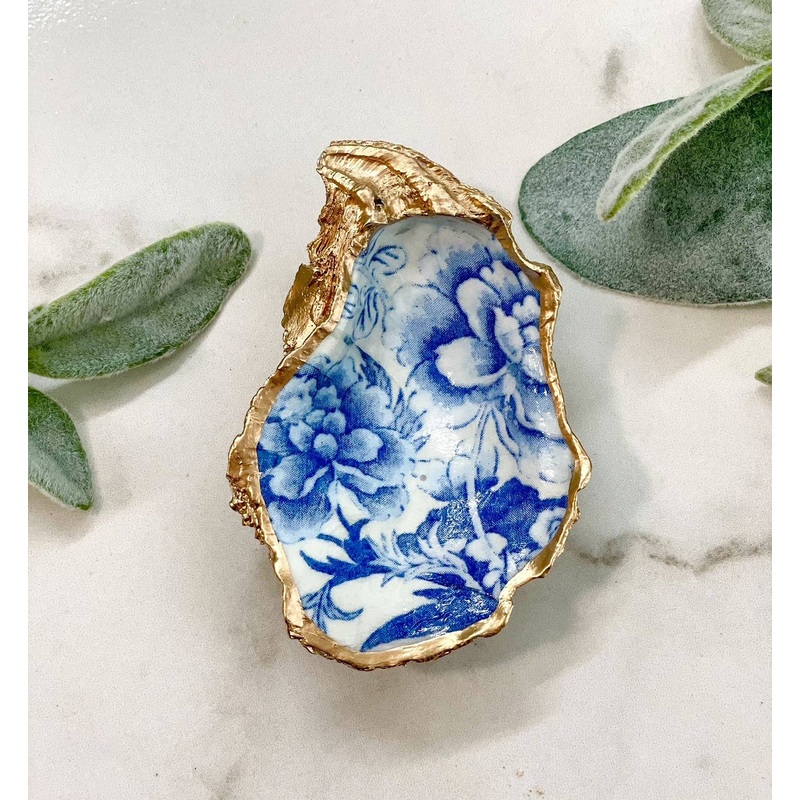 Oyster Trinket Dish - Blue Flowers