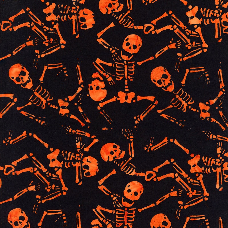 Spell Bound Orange Dancing Skeleton Treat - Tonga Spellbound Batiks B2782
