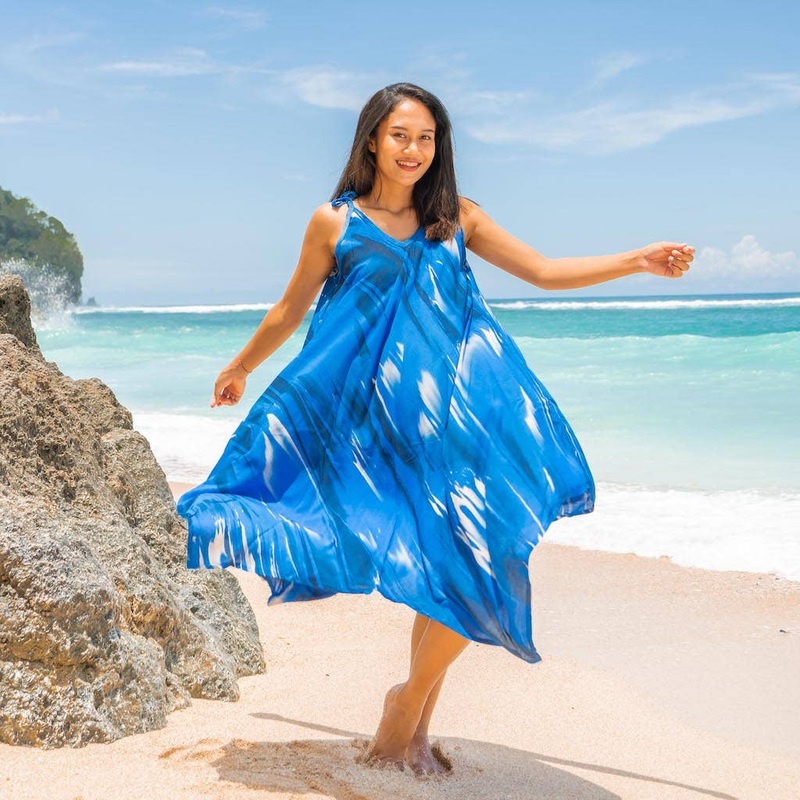 Abstract Tie Dye Handkerchief Dress - Blue