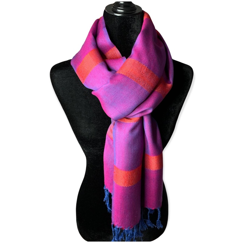 Helyat Handwoven Bamboo Viscose Scarf - Fuchsia & Blue
