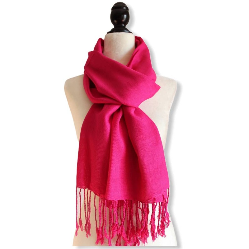 Solid Handwoven Bamboo Viscose Scarf - Fuchsia