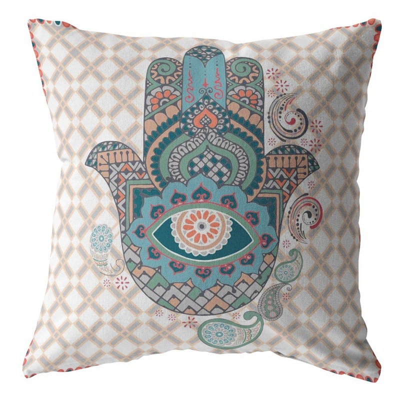 18 Blue Gray Hamsa Boho Ultra Suede Throw Pillow