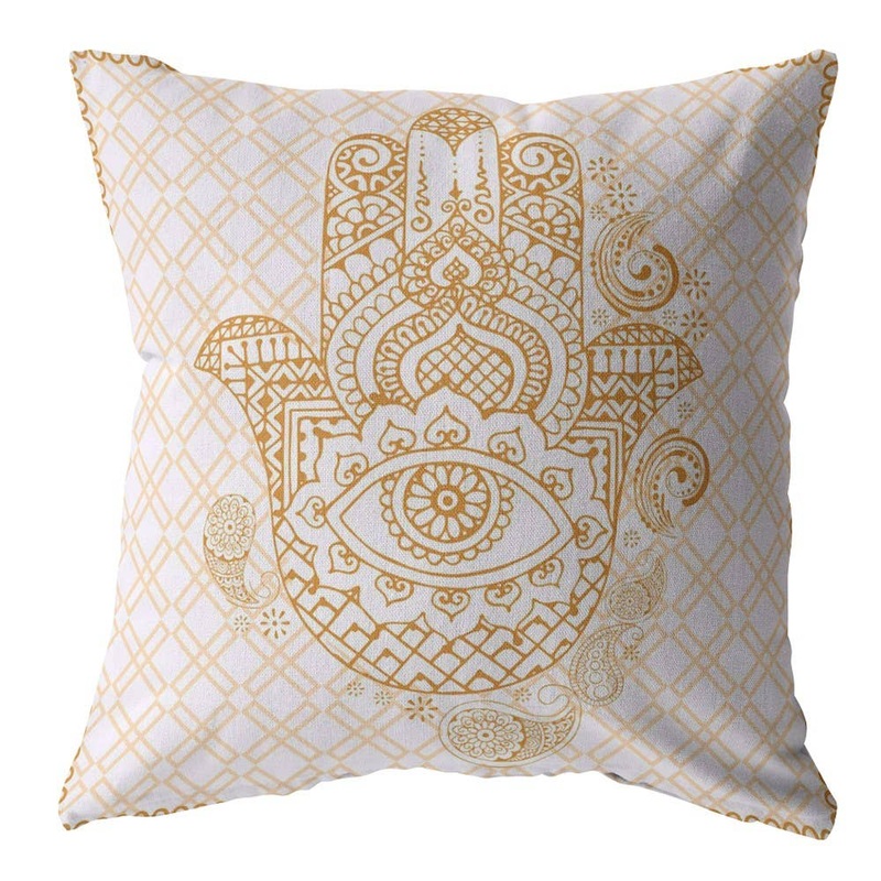 18 Gold White Hamsa Ultra Suede Zippered Throw Pillow