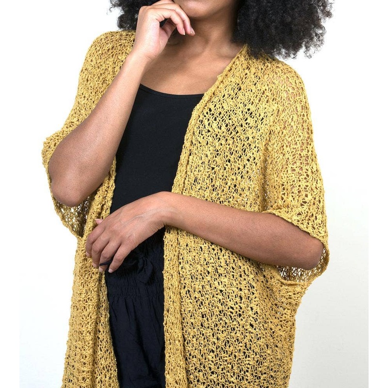 Suzie Blue Canada - Mid Length Popcorn Knit Kimono - Mustard