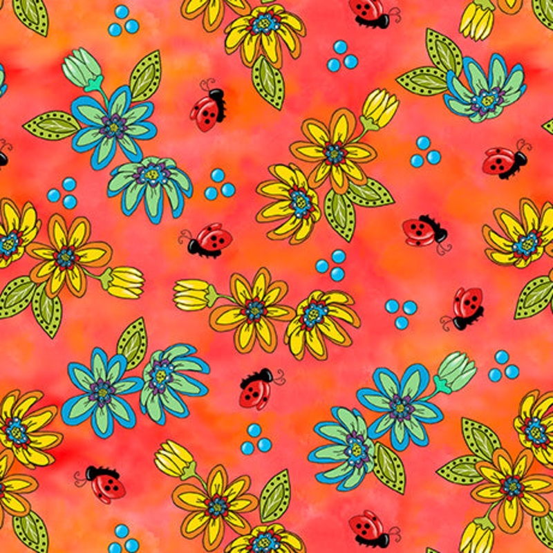 Whimsical Quilter Tossed Papaya Floral  30986 - R