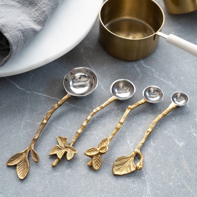 Aluminum & Gold Botanical Handle Measuring Spoons, Set of 4