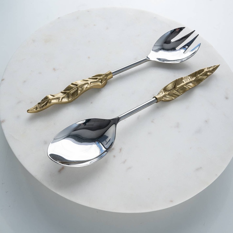 Aluminum & Gold Leaf Handle Salad Servers, Set of 2